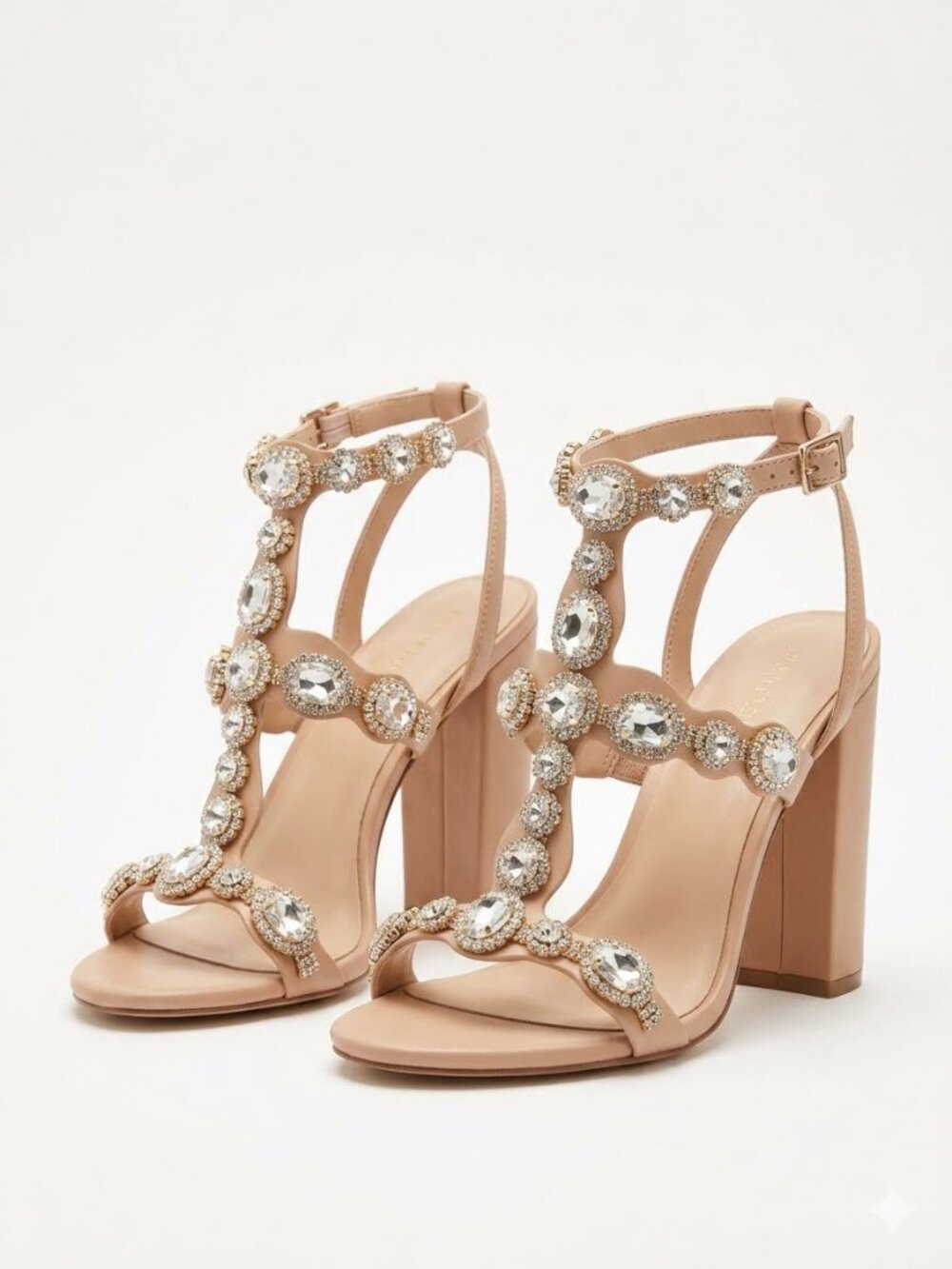 Liliana Footwear Rhinestone Embellished Block Heels